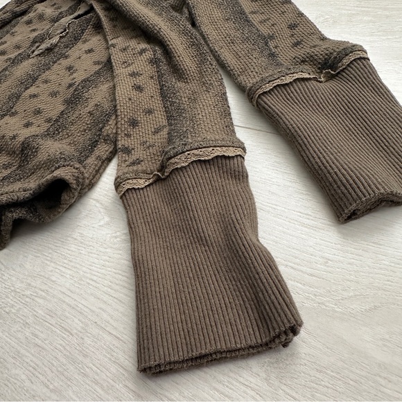 Free People Thermal Henley Top in Olive Green and Black - Picture 10 of 14